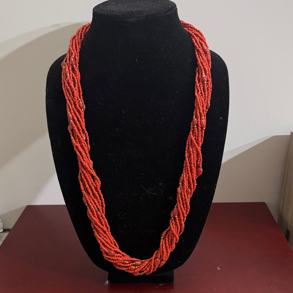 Vintage Elegant multi strand Red Beaded Necklace